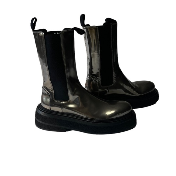 Marsèll Boots Women’s SZ 7.5 Zuccone Chelsea Silver Metallic Leather Mid-Calf - Picture 9 of 10